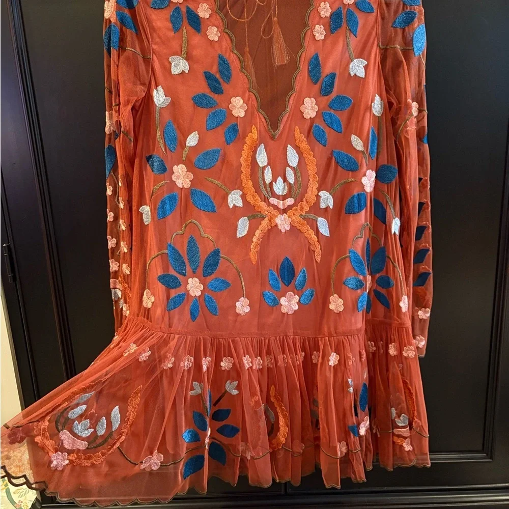 Free People Hearts Are Wild Embroidered Floral Long Sleeve Dress